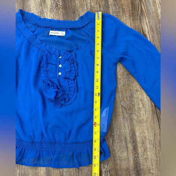 Abercrombie Kids Blue Sheer Ruffle Front Y2K Blouse Size XL Preppy Cute - Picture 6 of 8